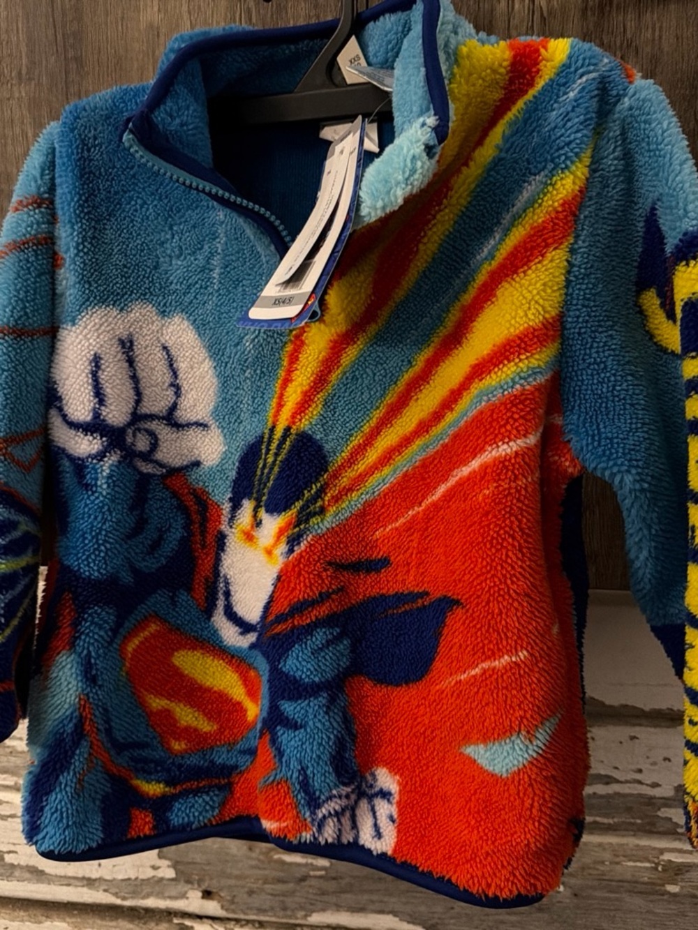 DC Comics Blue, Red & Yellow Plush Fleece Crew Sweater - Superman Graphic